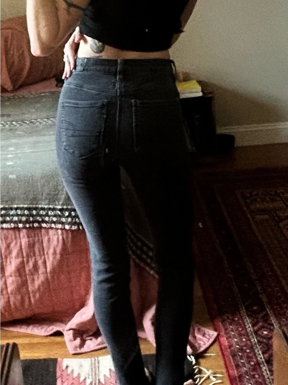 American Eagle High-Waist Black Denim Skinny Jeans Long